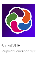 ParentVue App Symbol of Rounded star with 5 different colors making each of the tips. Purple background for Parentvue