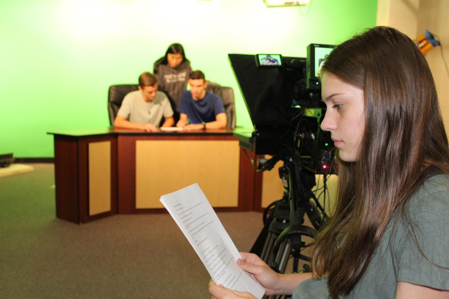 students in broadcasting studio 