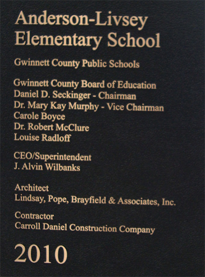 Anderson-Livsey elementary school plaque 