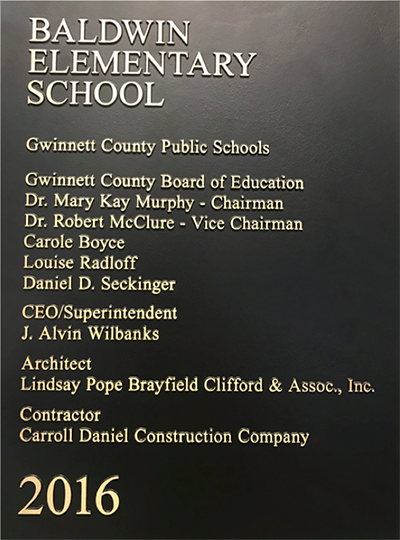 Baldwin elementary school plaque 