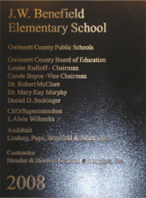 Benefield elementary school plaque 