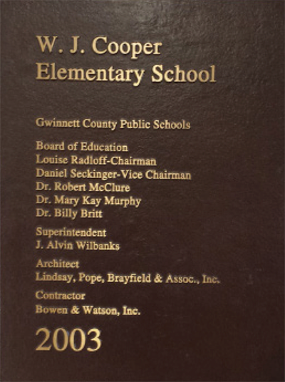 Cooper elementary school plaque 