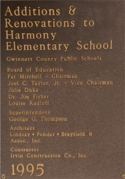 Harmony elementary school plaque 