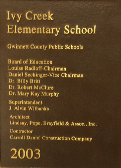 Ivy creek elementary school plaque 