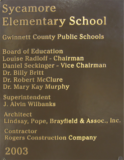 Sycamore elementary school plaque 