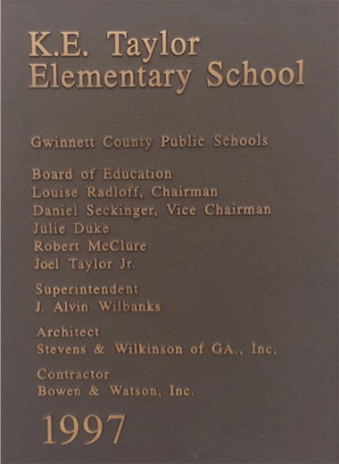 Taylor elementary school plaque 