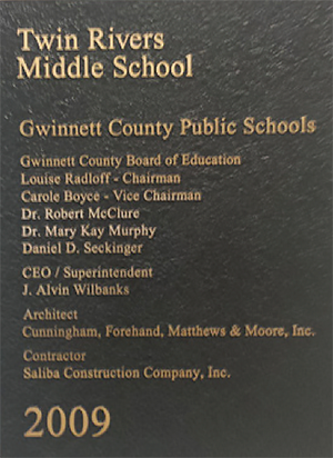 Twin rivers middle school plaque 