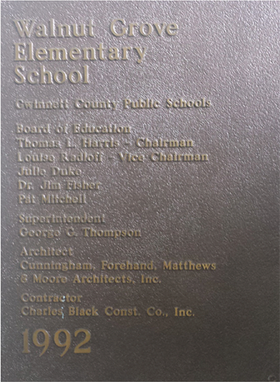 Walnut grove elementary school plaque 