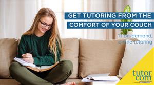 tutor.com information reading "Get tutoring from the comfort of your own couch".