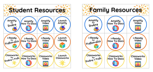 Student Resources and Family Resources screens