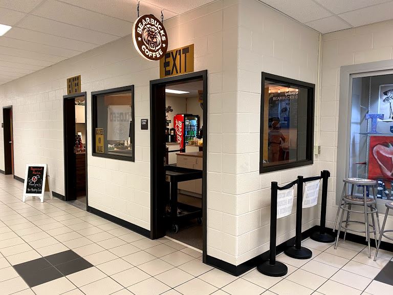 outside view of the coffee shop located on the art hallway