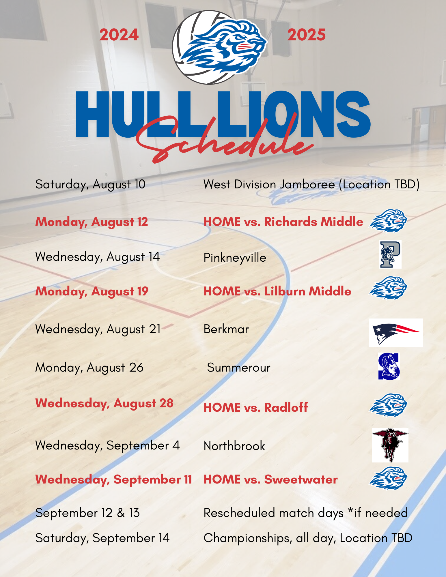 Volleyball schedule Volleyball schedule