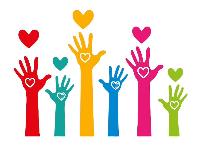 Hands raised in the air with a heart in the middle of each
