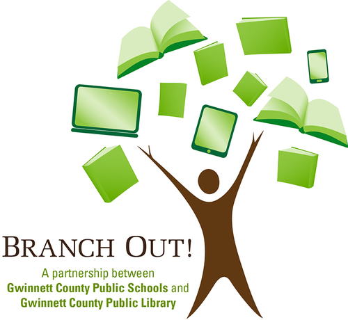  logo for Branch out partnership between the Gwinnett Public Library and GCPS