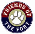Circle with paw print with text that reads Friends of the Fort 