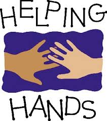 Two hands with text saying Helping Hands. 