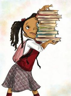 Girl carrying books in her hands