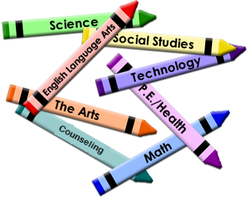 Crayons with subjects written on them 