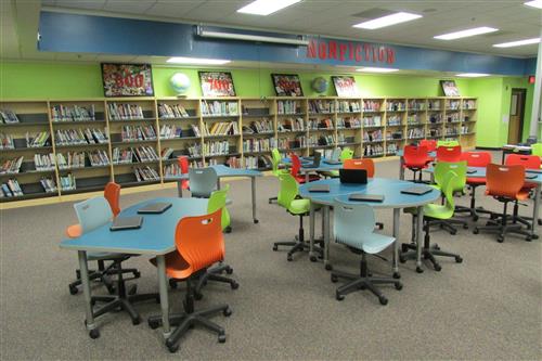 Shelves and tables in Media Center 