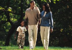 Picture of a family with a mom, dad, and child. 