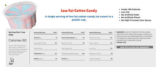  Low Fat Cotton Candy Nutritional Information