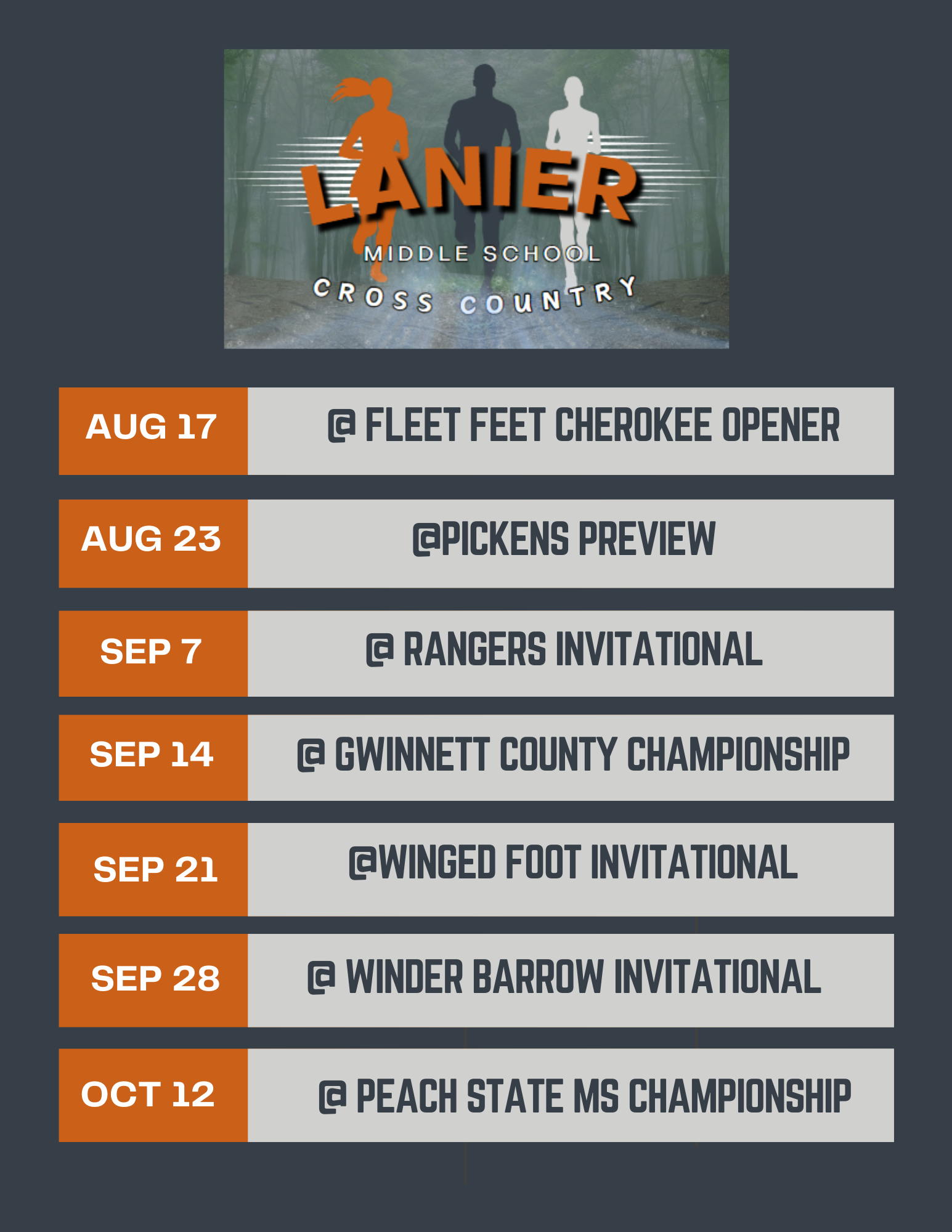 Cross Country Schedule