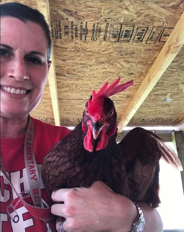 Ms. Hennebaul and her Chicken